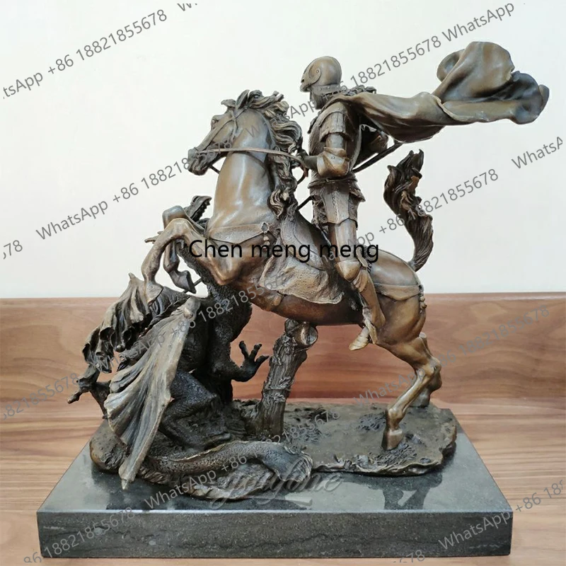Bronze Warrior Sculpture Medieval Bronze knight Statue Western Vintage Art Crafts With Marble Base For Home Decoration Ornament