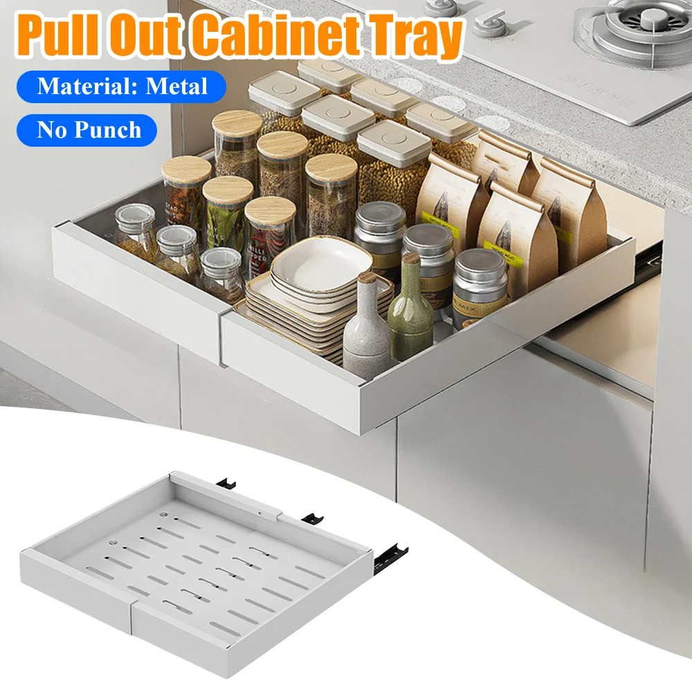 

2 Pack Pull-Out Kitchen Storage Rack Tray Organizer Kitchen Storage Rack Cabinet Slide Out Expandable Under Sink Spice Drawer
