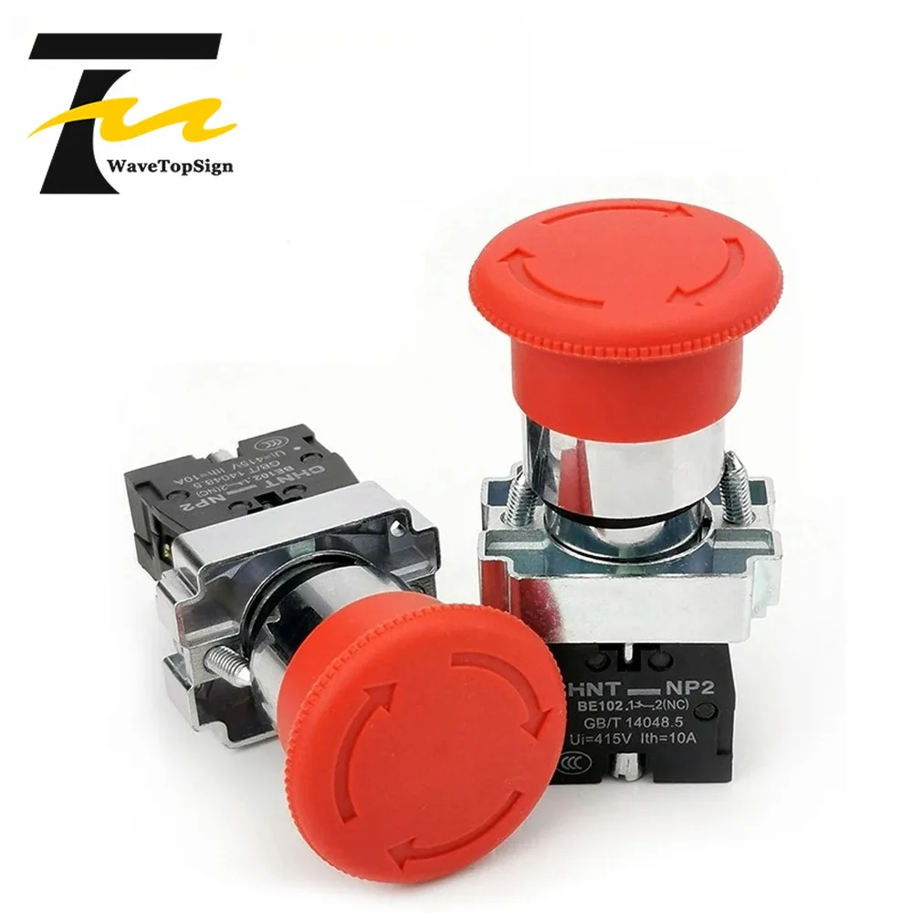 wavetopsign Rotary Emergency Stop Push Button Switch NP2-BS542 XB2 1NC Mushroom Head Safety Stop Button for Industrial Control