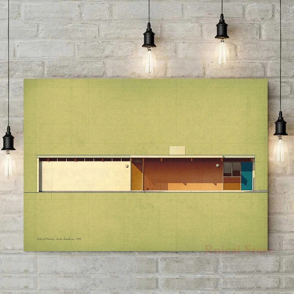 Richard Neutra House Reunion 1959 Canvas Poster Modern Wall Art Vintage House Drawing Painting Architect Studio Home Decor