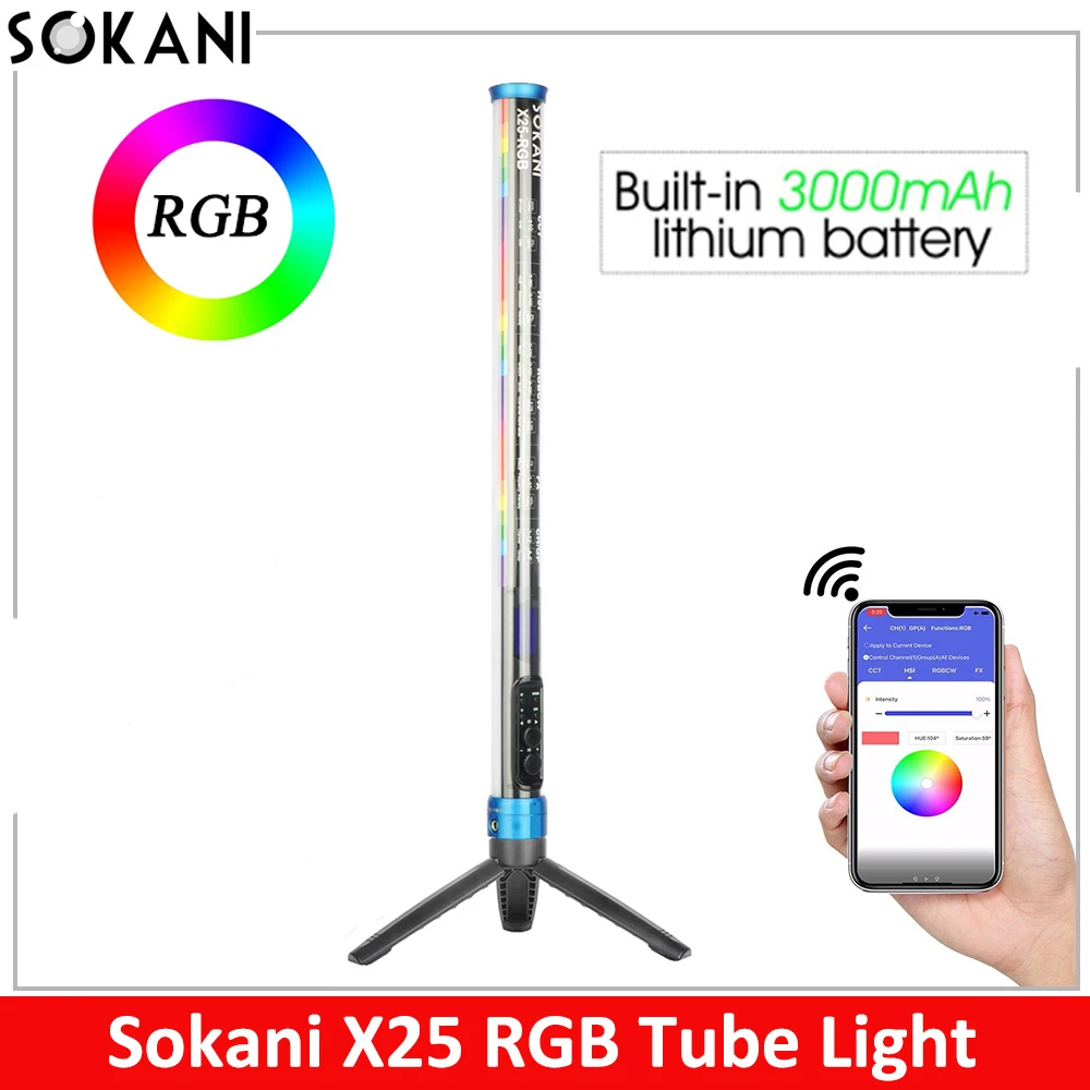 Sokani X25 RGB LED Video Light Handheld Tube Wand Stick CTT Photography Lighting App Control for YouTube Tiktok