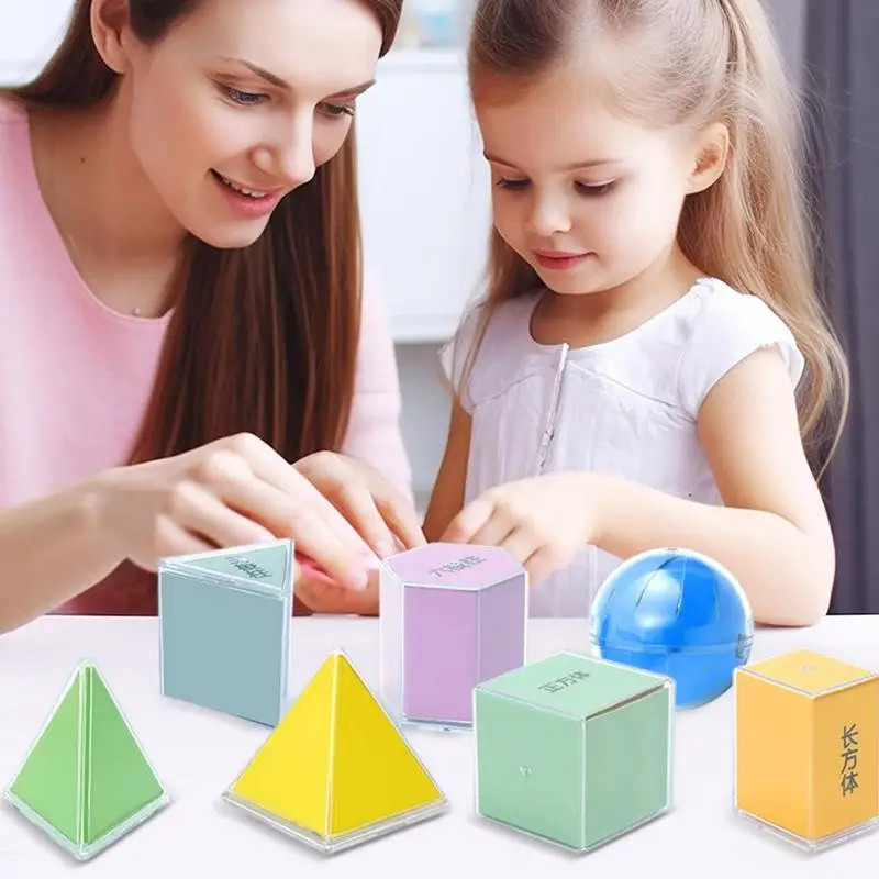 Pattern Blocks Set 3D Colorful Math Helper Portable Classroom Manipulatives Funny School Supplies For Boys Girls