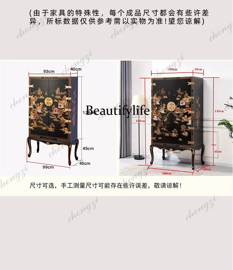 New Chinese retro hand-painted, retro wardrobe, high-footed cabinet multi-functional storage decoration, wardrobe