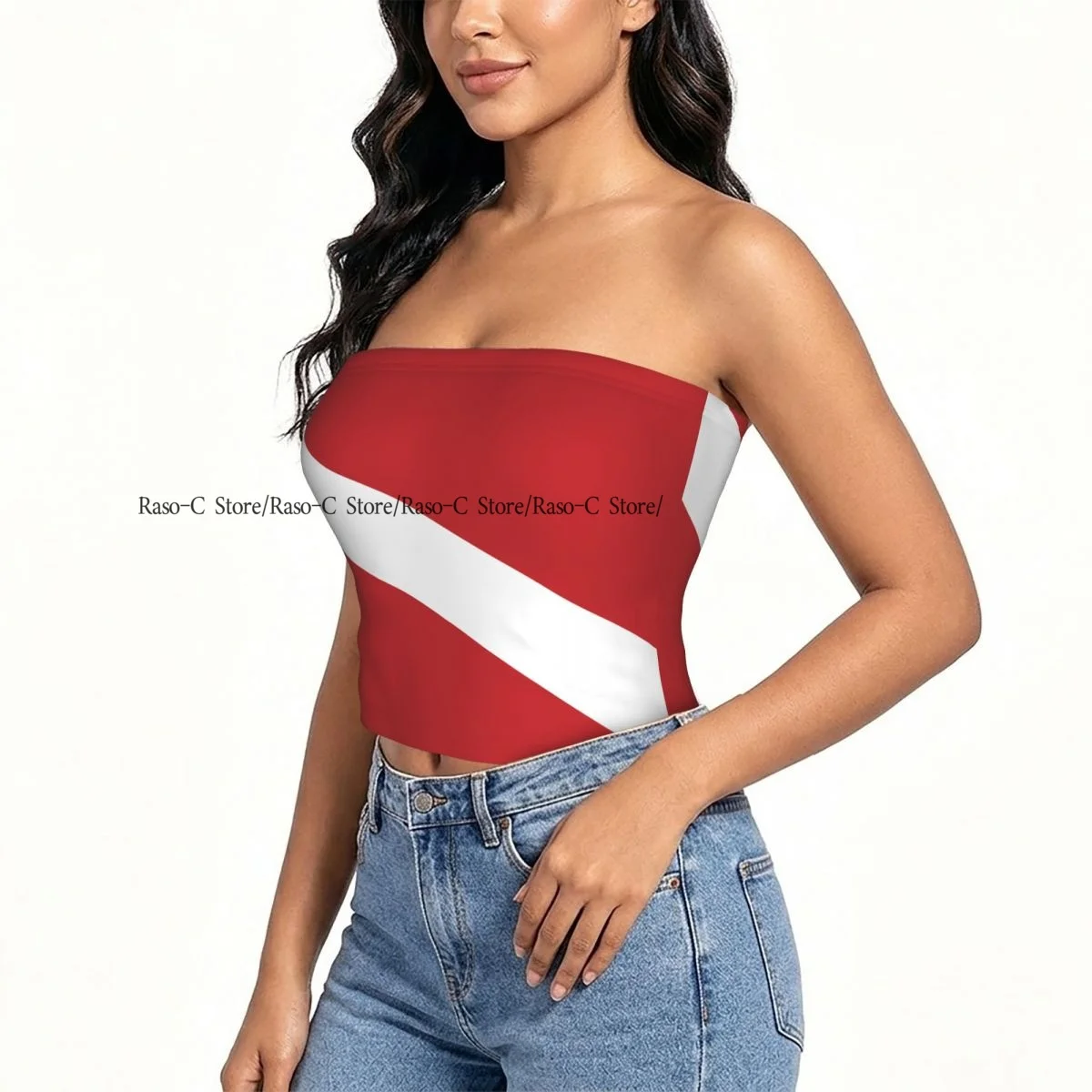 Strapless Sexy Tube Tops Summer Outfits Women Backless Shoulder Wrap Scuba Dive Flag Female Crop Top