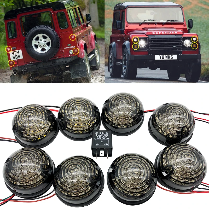 8PCs/Kit Smoke Lens Complete Led Lamp Upgrade Kit For Land Rover Defender 1990-2016 Front Rear Reverse Fog Side Lights