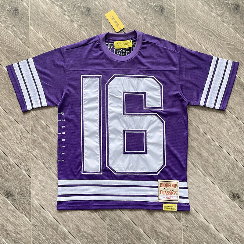 Streetwear Trend That's A Awful Lot of Cough Syrup T-shirt Splicing Embroidery Mesh Short Sleeves Breathable Sports Top Tee