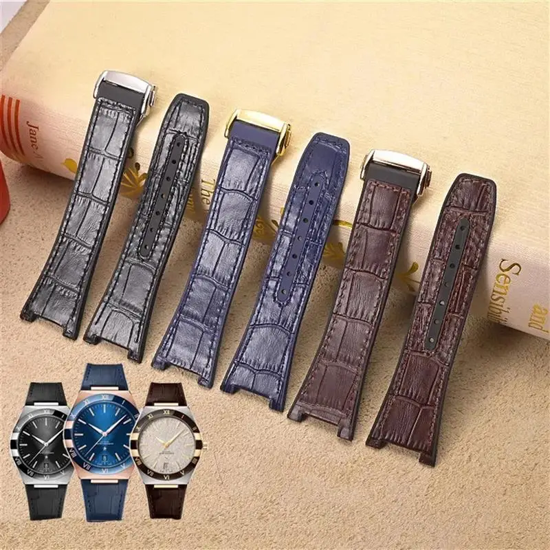 NFR For Omega Constellation Double Eagle Series Watchband Manhattan Rubber Cowhide Male Observatory Strap Notch 25-14mm