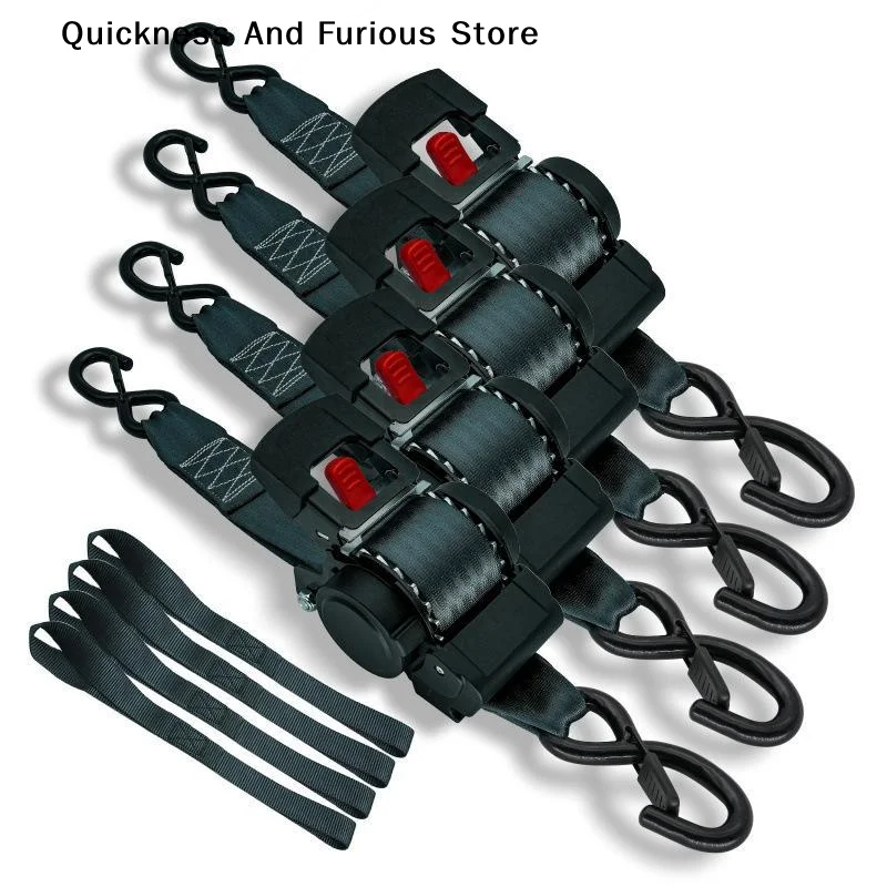 Automatic Retractable Tie Down Straps Heavy Duty Self Tightening Cargo Belt Ratchet Tensioner Fast Locking Truck Motorcycle ATV
