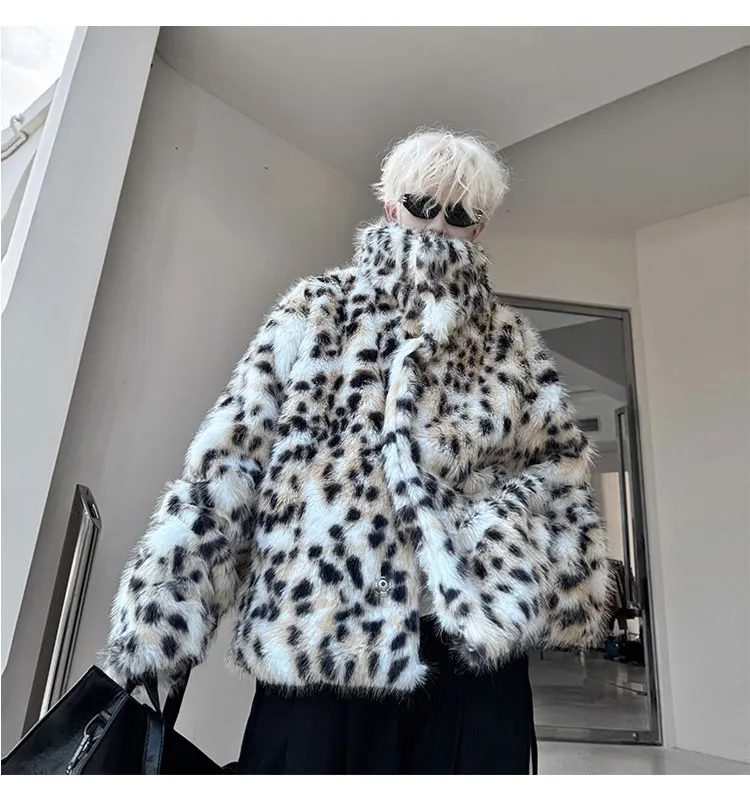 2024 herbst Winter Mode High Street Trendy Persönlichkeit Hübscher Leopard Print Pelz Baumwolle gefütterte Mantel Männer Frauen Faux Pelz mäntel