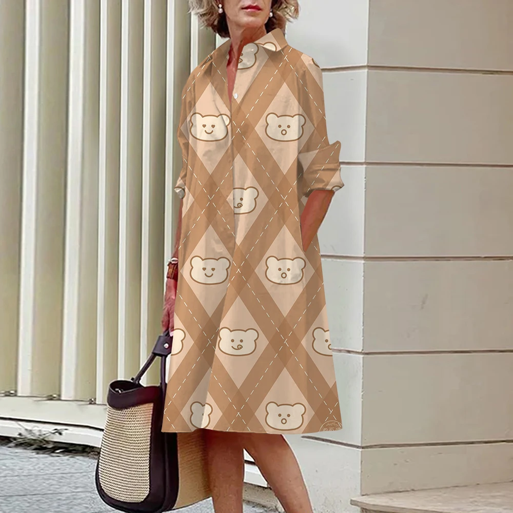 

Autumn Winter Skirt Dress Women Long Sleeve Pocket Pullover Party Dress Fashion Plaids Print Retro Midi Dresses