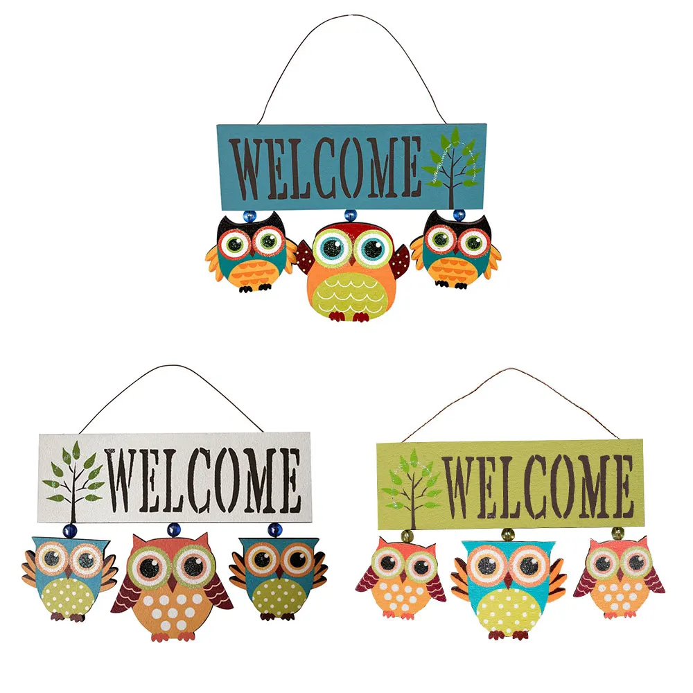 

Welcome Sign Wooden Hanging Front Door Decor, Rustic Welcome Door Sign Owl Farmhouse Porch Decoration for Home Garden Outdoor