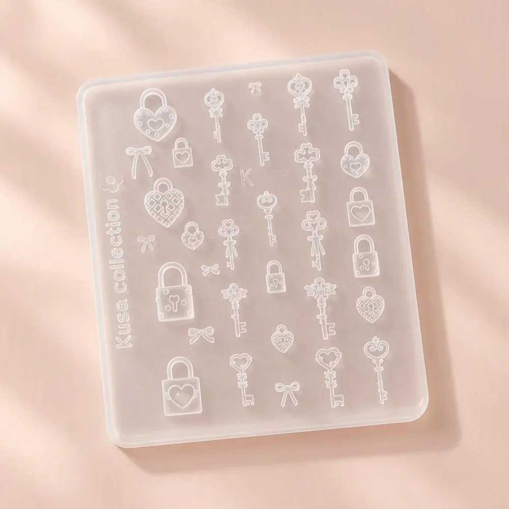 3D Retro Key Heart Lock Silicone Stamping Template Mini Charm Pendant Making Mold DIY Nail Art Decorations Manicure for Beginner