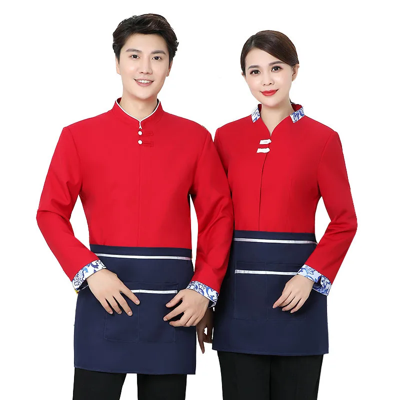 ร้านอาหารหม้อร้อน Waiter ชุดทํางานผู้หญิงแขนยาวร้านอาหารโรงแรมร้านอาหารสไตล์จีน Tea House พนักงานฤดูใบไม้ร่วง Win