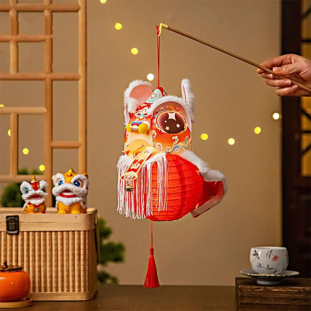 

Ancient Style Lion Dance Lantern DIY Material Package Blessing Handheld Lantern with Tassel Paper Luminous Lantern
