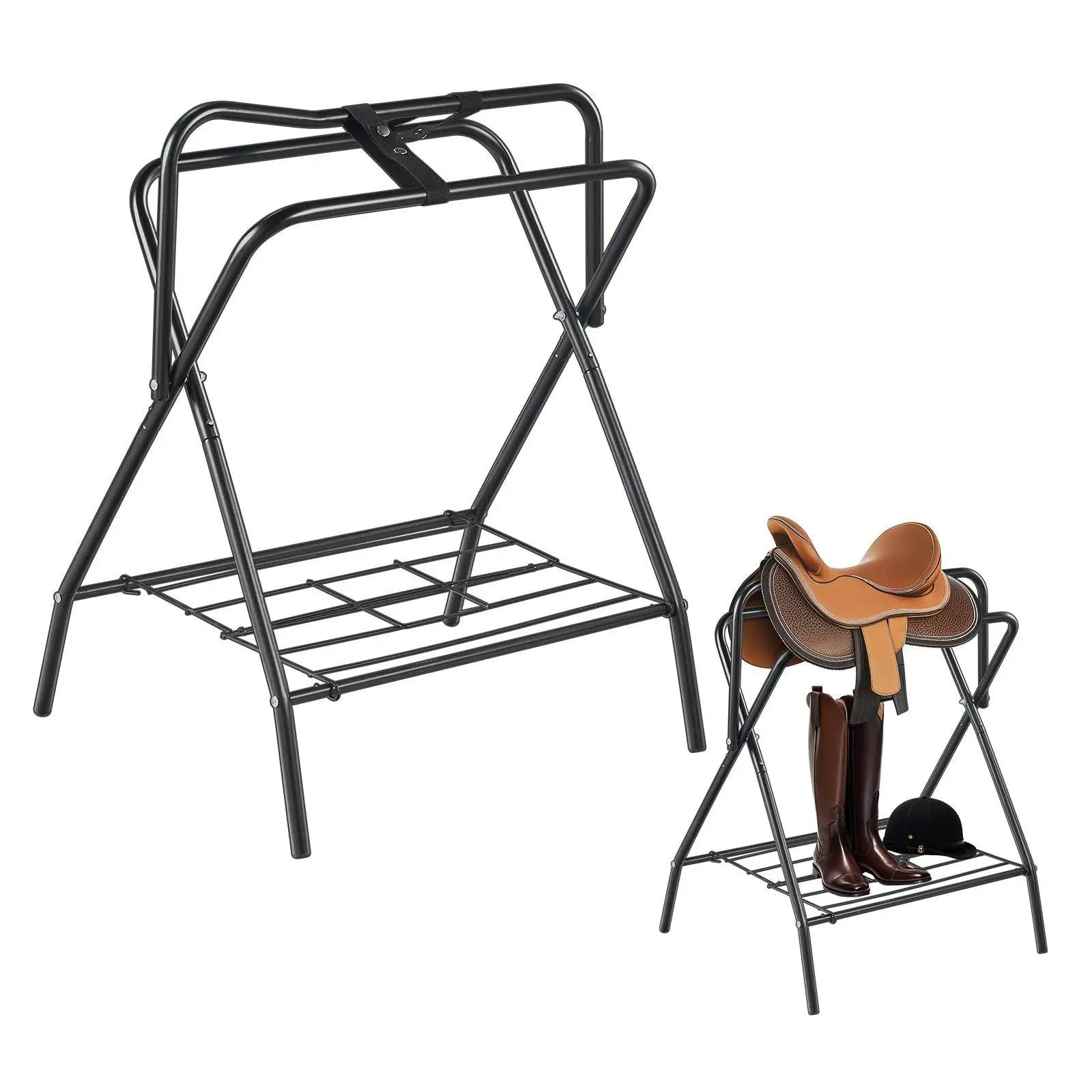 Folding Saddle Rack, 28 x 19 x 37.5 in, Freestanding Horse Stand, Portable Blanket Holder, Heavy Duty Steel for English