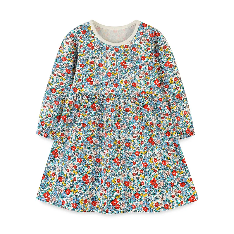 Little maven 2023 Baby Girls Clothes Cartoon Flowers Long Sleeves Dress Cotton Autumn Kids Costume Children\'s Clothing