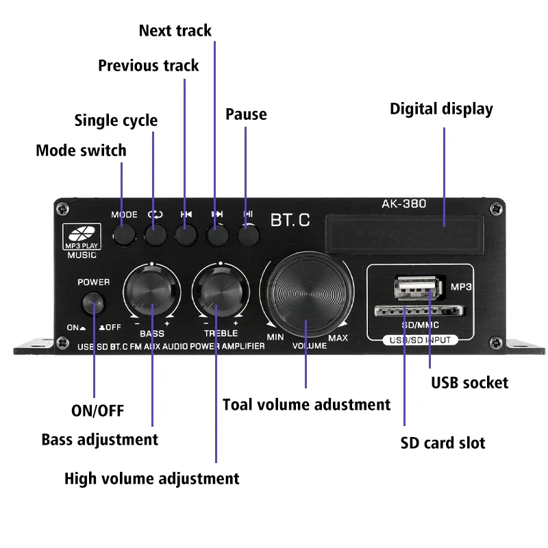 Amplifier Bluetooth 800W Subwoofer Microphone Audio Karaoke Home Theater Amplifiers 2 Channel Power Class D Speakers USB SD AUX