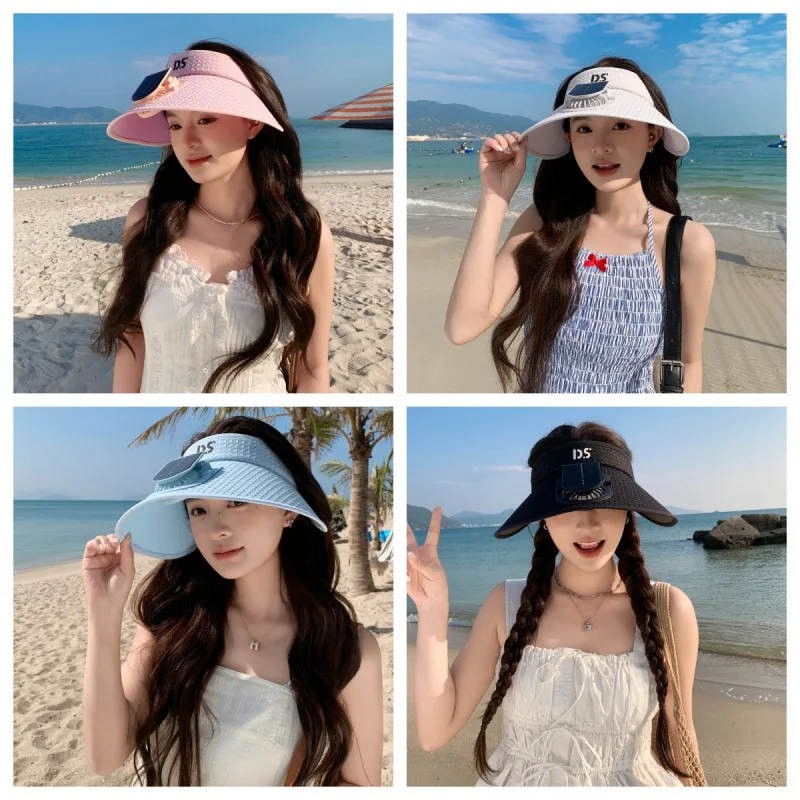 Women Solar Fan Hat – Summer Cooling Breeze Visor Cap with Built-in Fan, Hollow Top for Hiking Fishing Travel