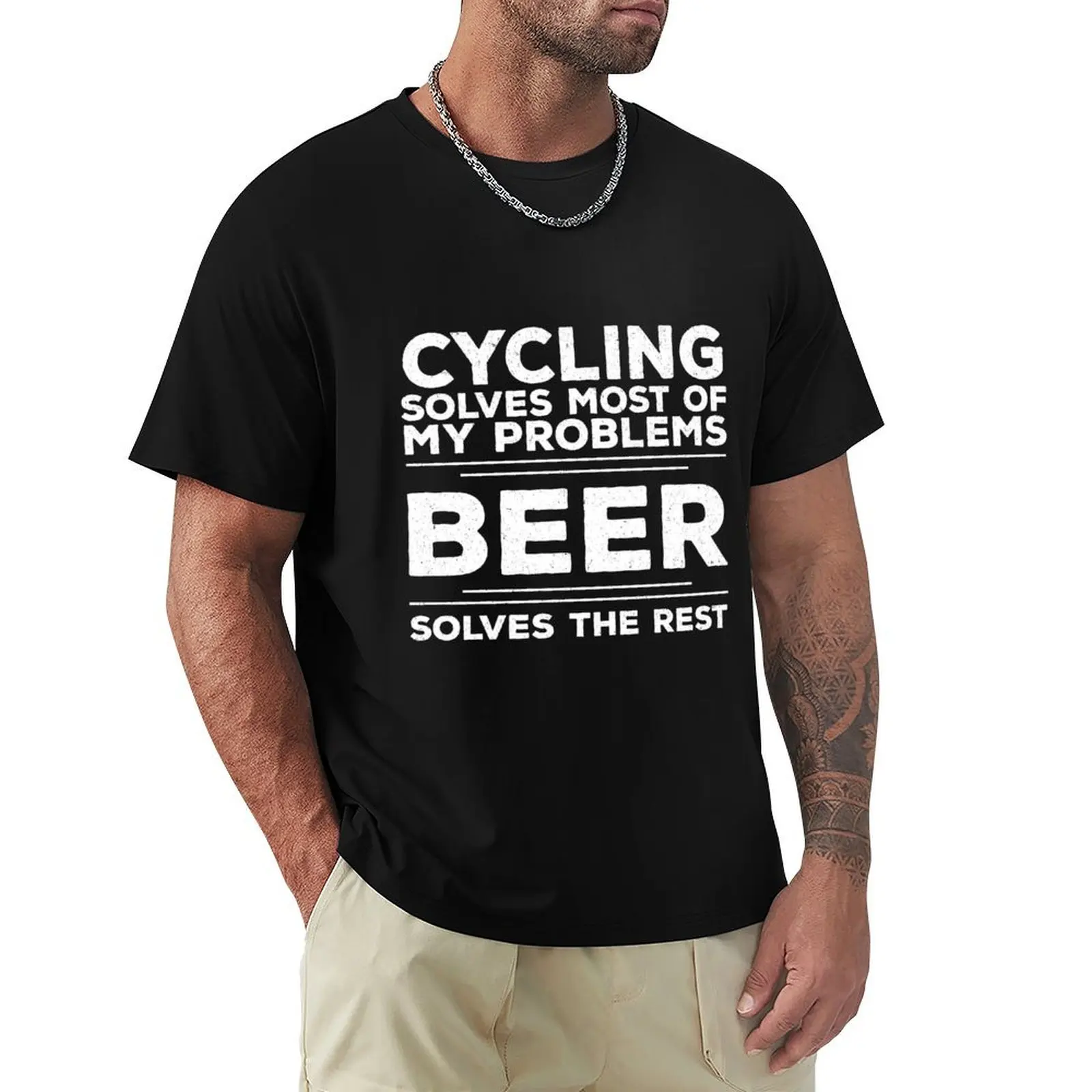 Cycling Solves Most Of My Problems Beer Solves The Rest T-Shirt Trendy Casual Short Sleeve Shirt
