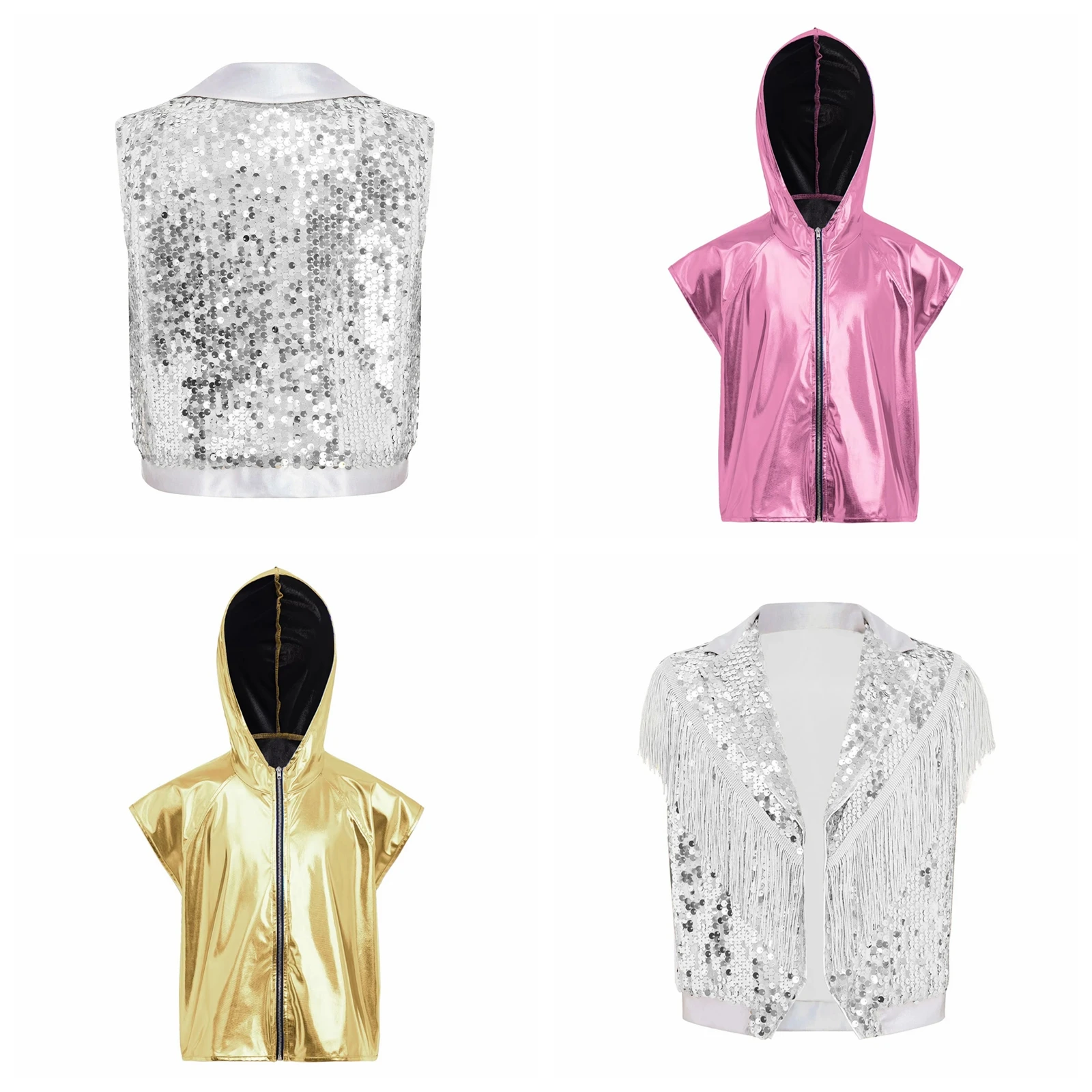 

Детская безрукавка-жилетка для мальчиков, топ для диско-танцев, уличная одежда, костюм для выступлений на сцене с пайетками