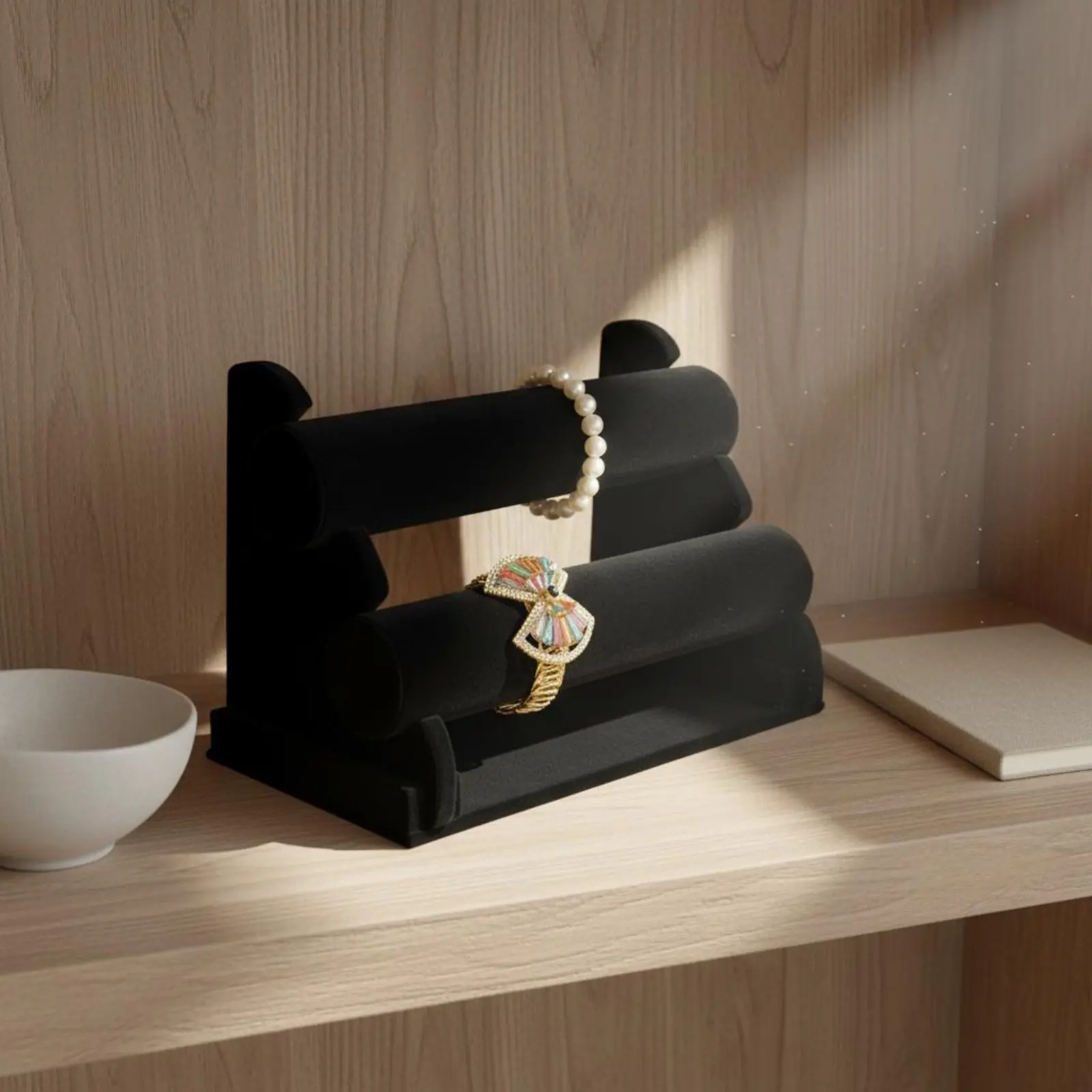 

Подставка для хранения повязок на голову, легко собираемая, органайзер для резинок для волос, подставка для браслетов, не повреждающая поверхность, 3-ярусная подставка для украшений