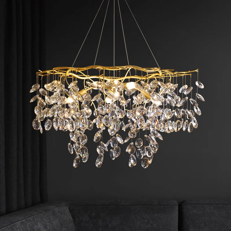 

Modern Luxury Copper Chandelier Villa Hotel Crystal Hanging Lamp Indoor Hhigh-end Golden Pendant Light For Parlor Bedroom Dining