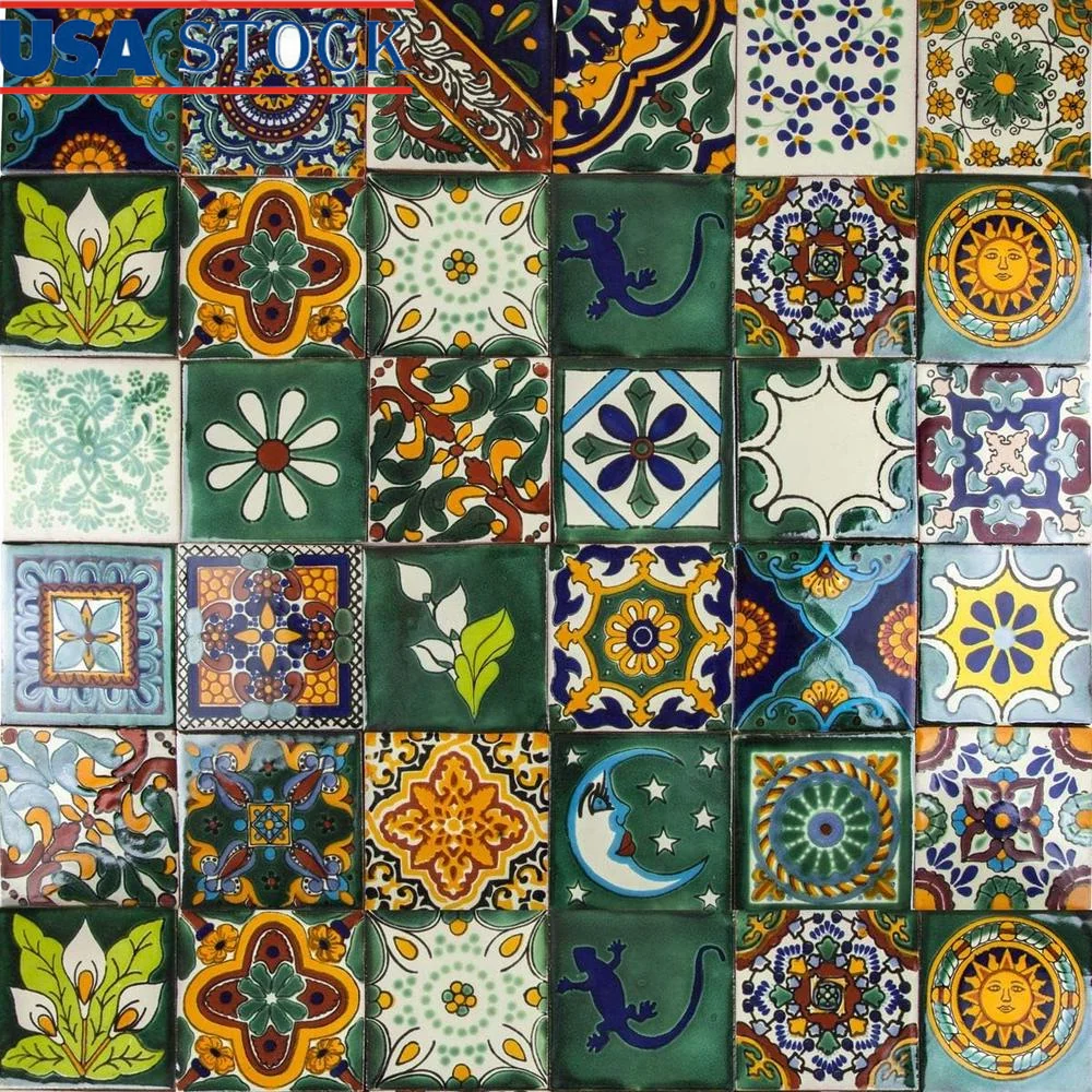 Handmade Mexican Ceramic Tiles 4x4 Inch 30 Pack Decorative Mosaic Tiles Bathroom Kitchen Shower Stairs Living Room Rustic Finish