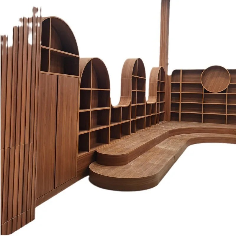 

Настенный изогнутый книжный шкаф для детского сада, нестандартный, на заказ, для хранения книг, детский шкаф-стеллаж