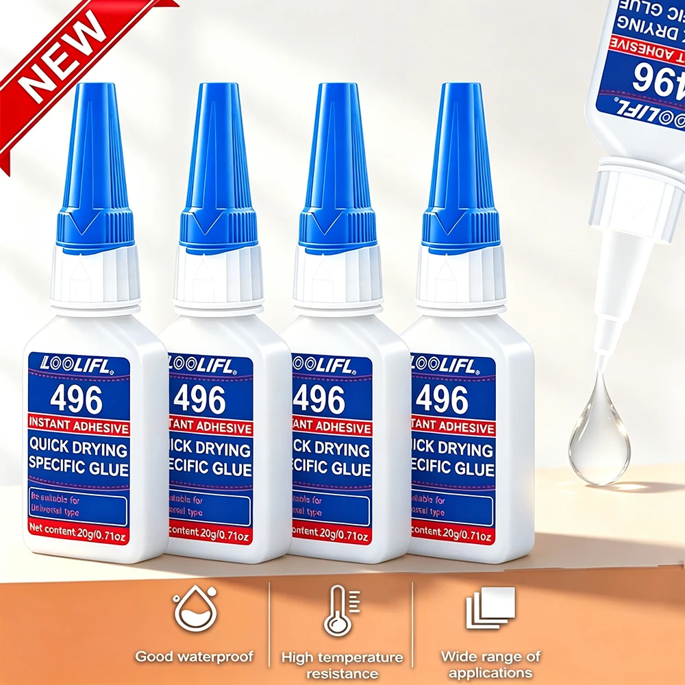 496 Instant Super Glue  Strong Adhesive Waterproof High Temperature Resistant Multi‑Purpose Glue for Metal Plastic Rubber Repair