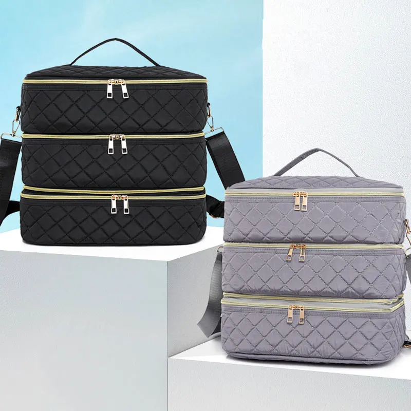 Sac de rangement de vernis à ongles à 3 couches, sac d'huile essentielle, grand sac à bandoulière Portable, outil de soins des ongles cosmétiques, Kit de soins des ongles, boîte de rangement