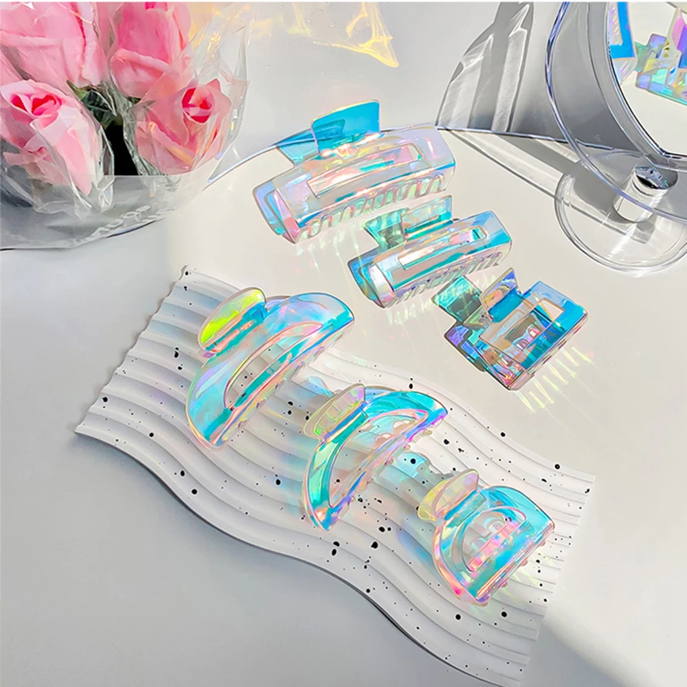 Summer Korean New Laser Transparent Magic Mermaid Clip Simple Geometry Plastic Shark Clip Hair Accessories For Woman Girls