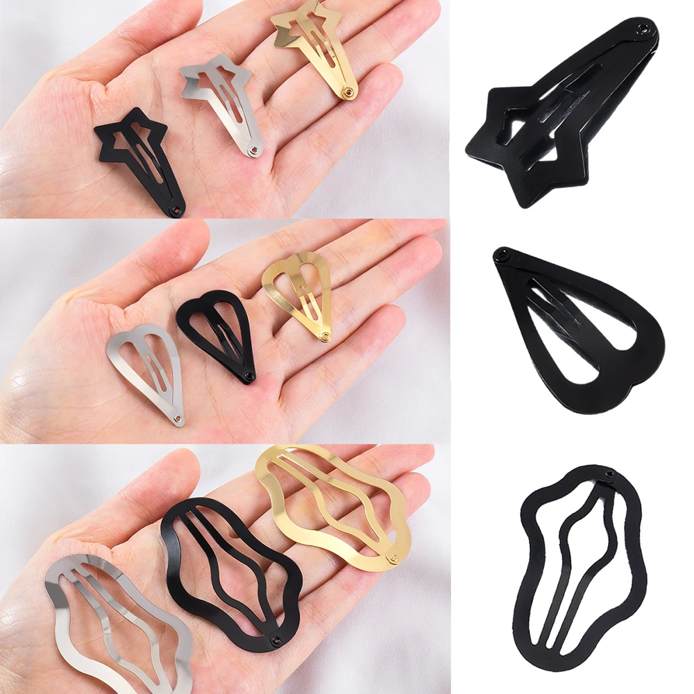 Water Drop BB Hair Clips Metal Irregular Snap Clip Wavy Edge Star Heart Hairpin Base for DIY Sweet Mini Hairpin Hair Accessories
