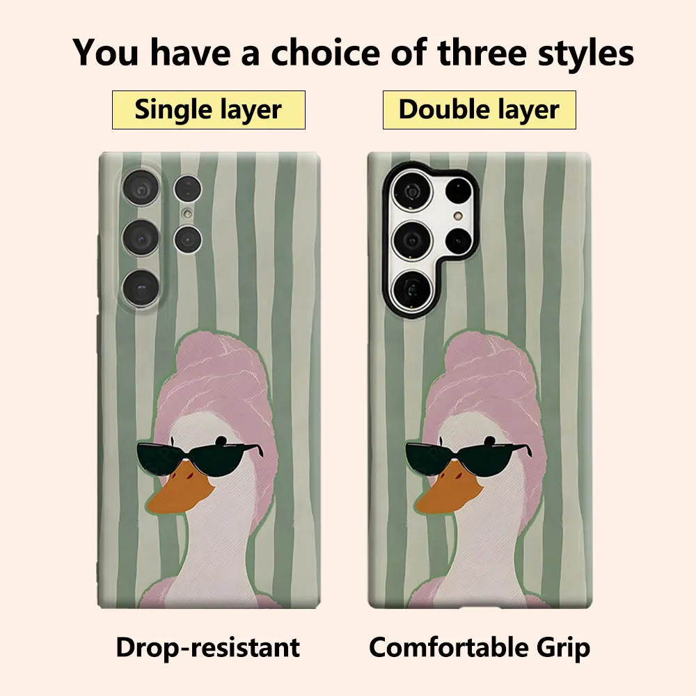 Cool Duck Illustration Phone Case for Samsung Galaxy S26 S25 Ultra S24 S23 Ultra Plus Shockproof Double layer tough Back Cover