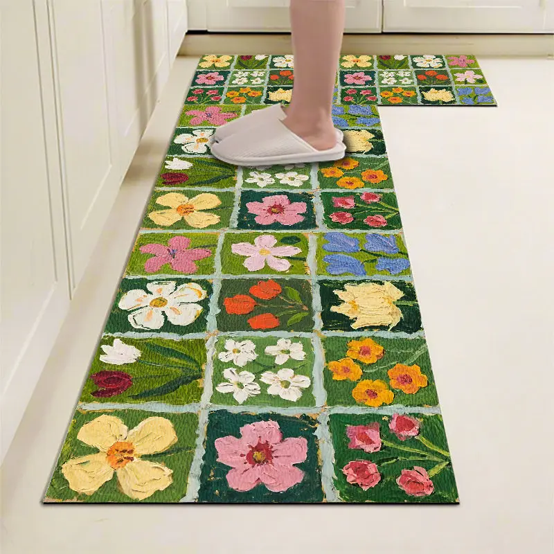 VIKAMA American-Style Vintage Kitchen Rug Anti-Slip Water-Absorbent Easy To Clean Non-Wear Washable Laundry Room Floor Mat Decor