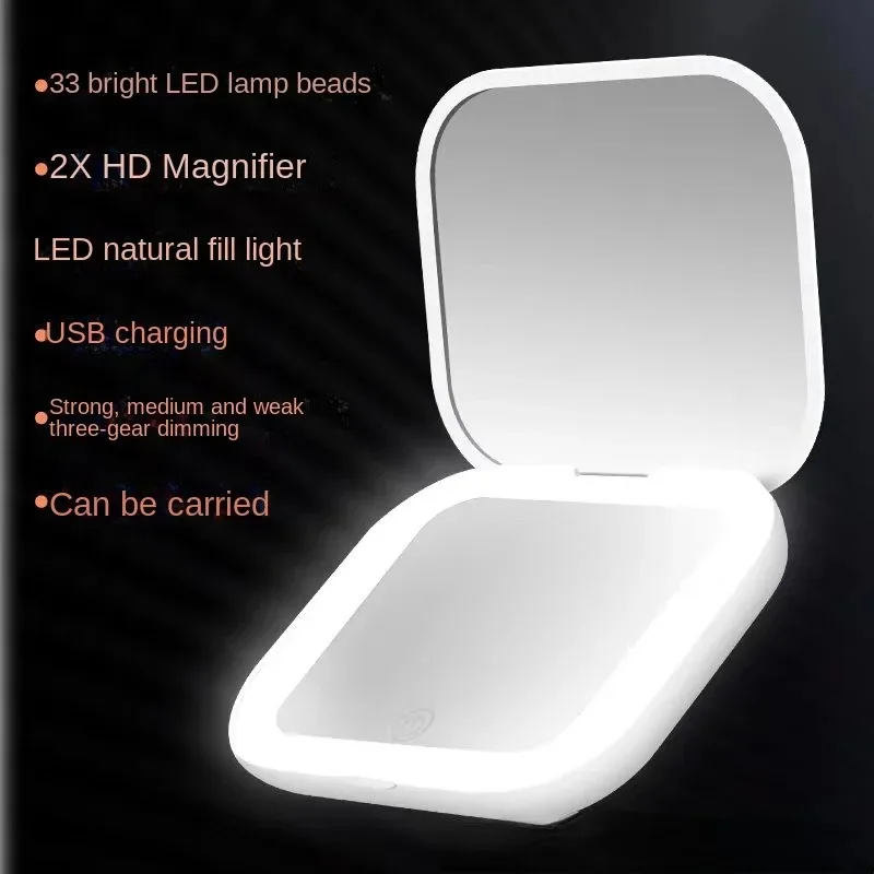 

Portable mini folding makeup mirror with LED light and magnifying glass, dressing mirror for outings and travels, aesthetic gift