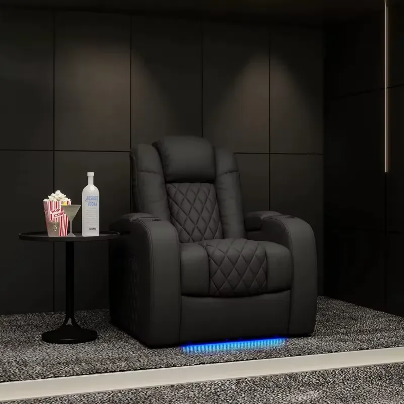 Power Recliner Chair Top Grain Leather Electric Headrest With Tray Table Home Theater Seating Movie Sofa