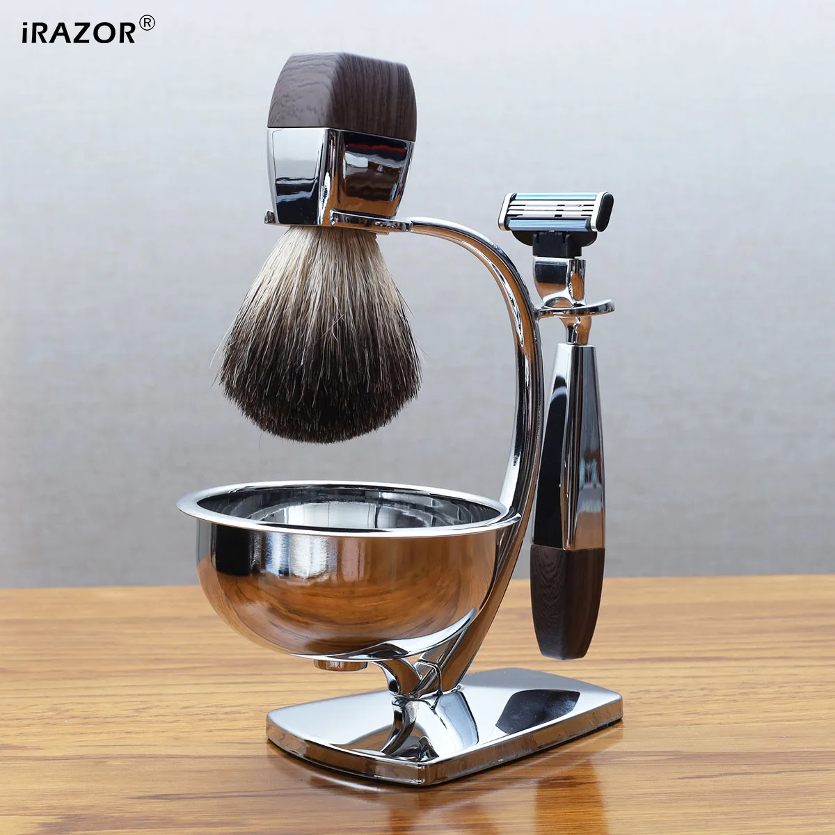 irazor-4-piece-men's-wet-shaving-kit-with-cartridge-safety-razor-soft-shave-brush-soap-bowl-stand-barber-grooming-gift-set