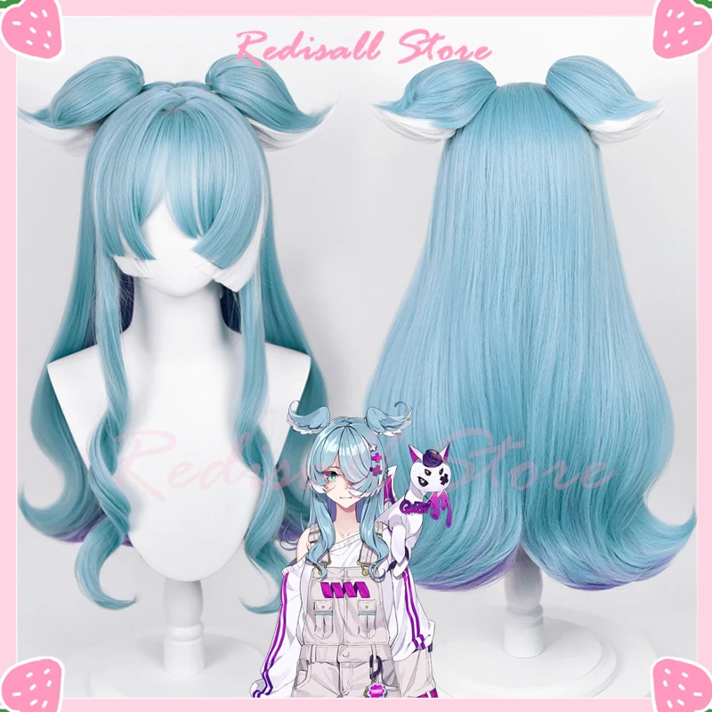 

Vtuber Elira Pendora Cosplay Wig Ears 65cm Long Curly Blue Hair NIJISANJI LazuLight Virtual Idol Youtuber Gragon Headwear