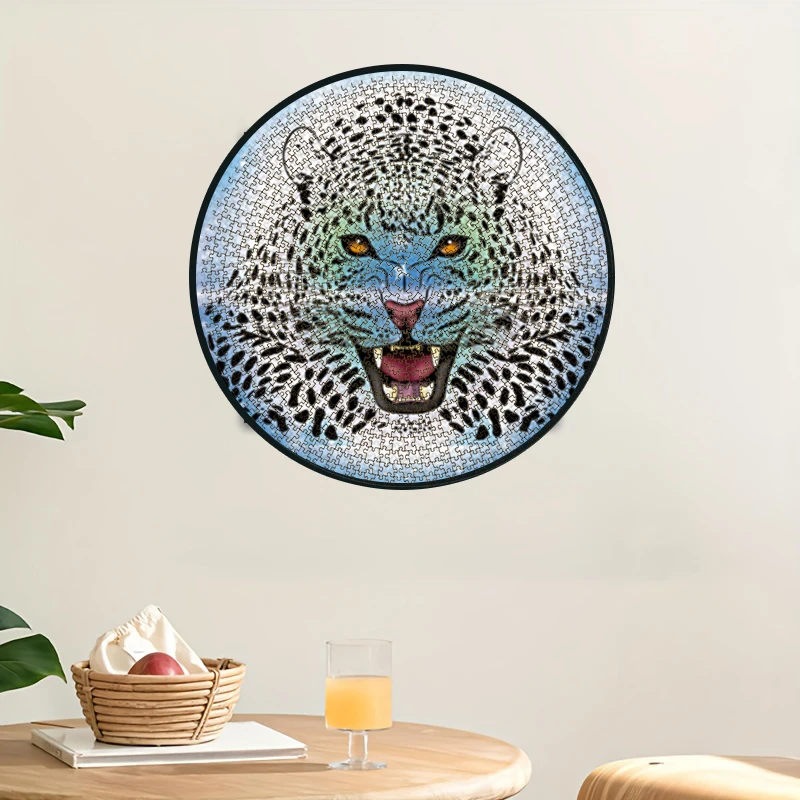 Puzzle tigre bianca da 1000 pezzi per adulti - Puzzle rotondo 65x65 cm (25,6" x 25,6"), cartone spesso con sezione lettera sul retro