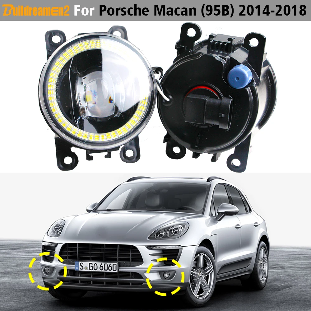 2 Pieces Car Front LED Fog Light Angel Eye DRL Daytime Running Lamp 30W H11 12V For Porsche Macan (95B) 2014 2015 2016 2017 2018