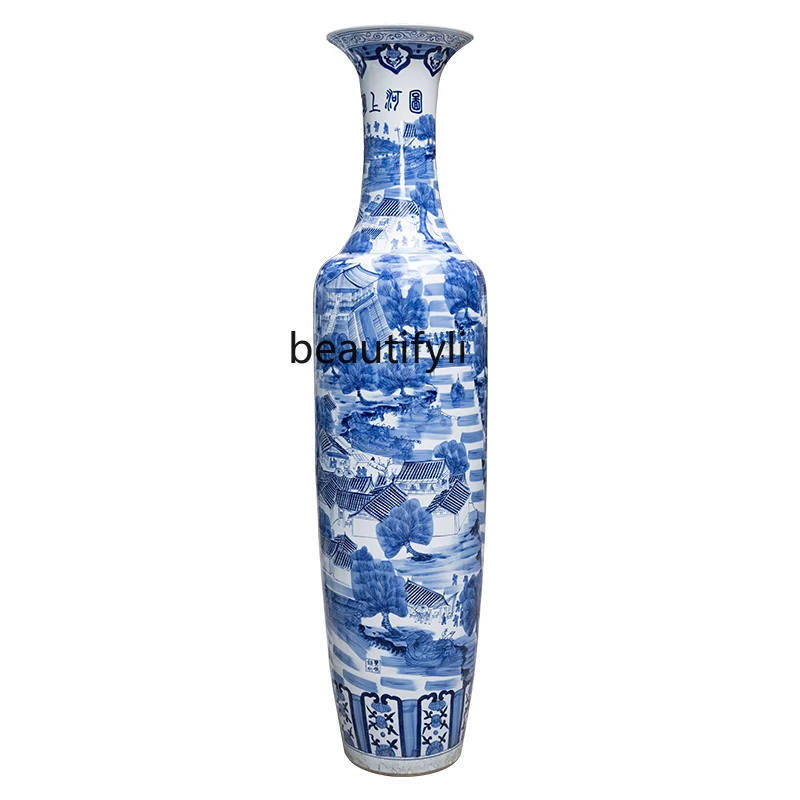 Ceramic Chinese Hand-Painted Floor Extra Large Vase Living Room and Hotel Hall Relocation and Opening Gift Decoration