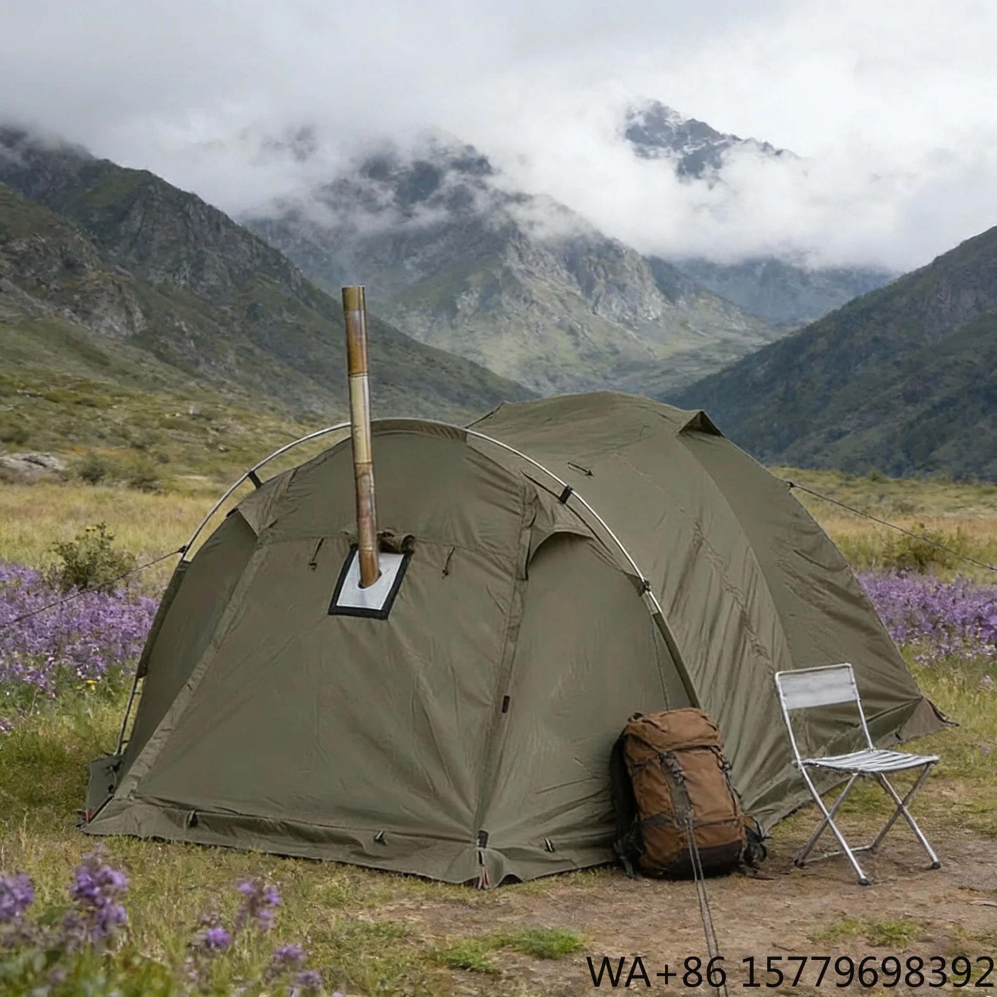 Large Outdoor Double-Layer Four-season Camouflage Tunnel Tent for 4-8 People One Bedroom One Living Room Waterproof Oxford Tent