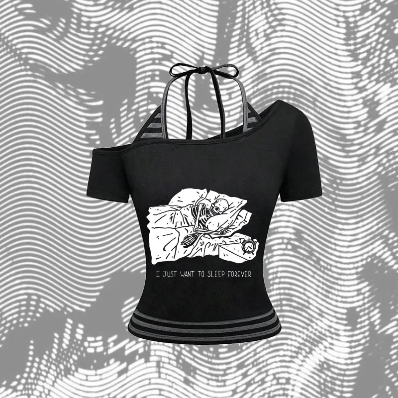 

summer 2025 new two-piece imitation contrasting color punk street style striped clothing Gothic printed letters top Y2K