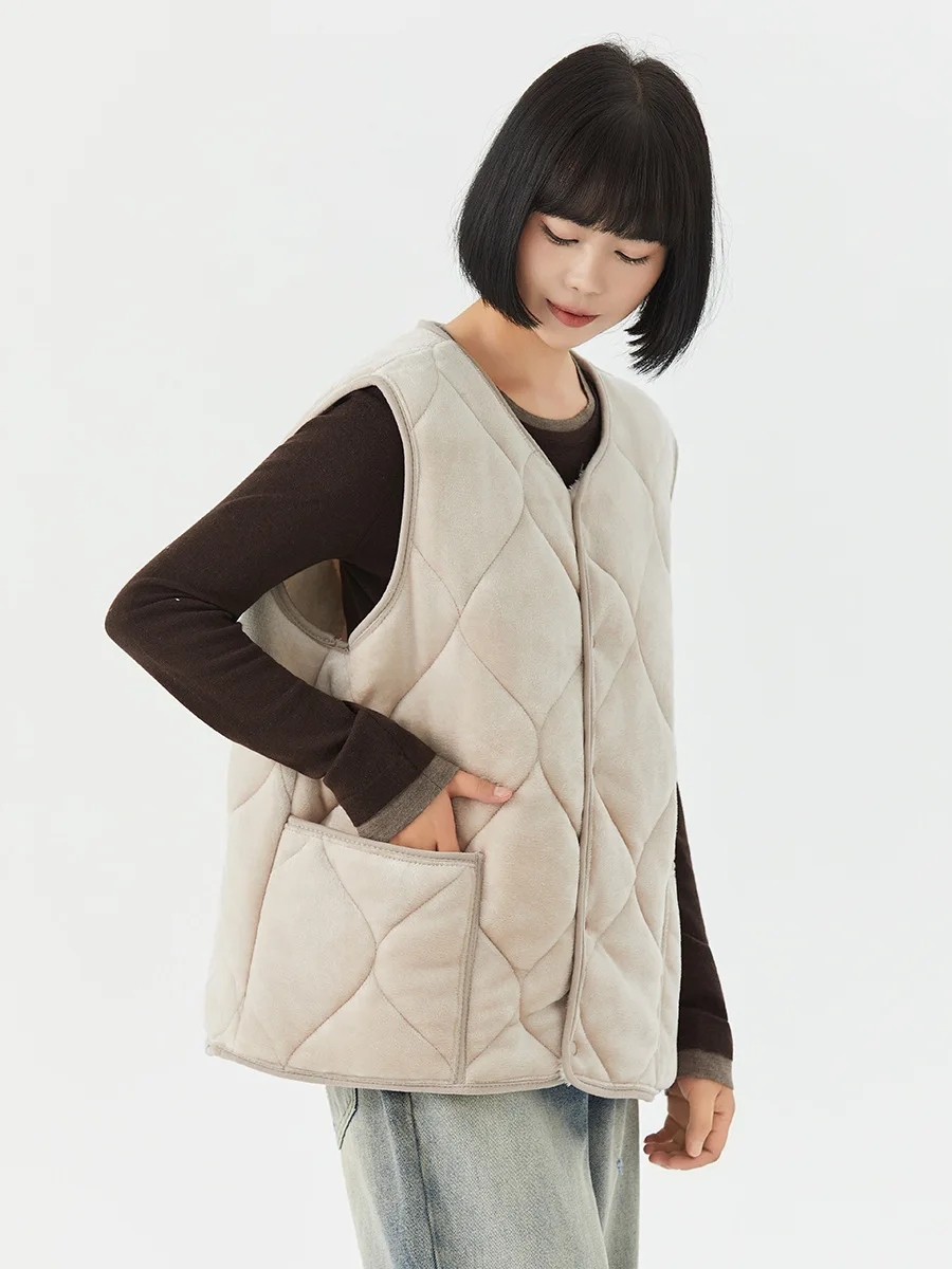 

Осень-зима, утепленный бархатный жилет для женщин, однотонные стеганые флисовые майки, куртка, американская мода, теплое пальто без рукавов