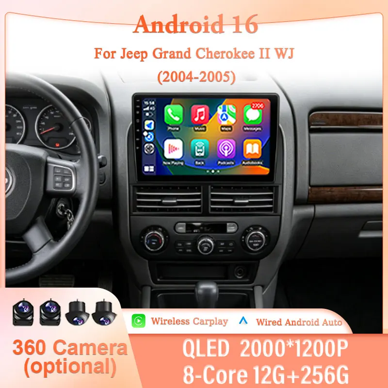 Radio para Auto Android 16 de 9 Pulgadas con Android Auto, DSP, WiFi, 4G para Jeep Grand Cherokee II WJ 2004-2005, Pantalla Táctil IPS 2.5D