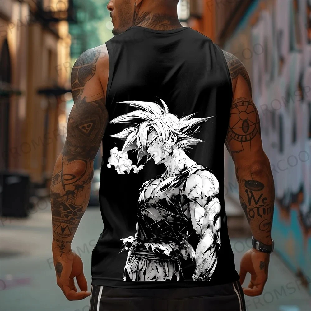 Dragon Ball Anime Goku Peripheral Printed Tank Top Men's Sports and Leisure Loose Summer Fashion Cotton Tank Top