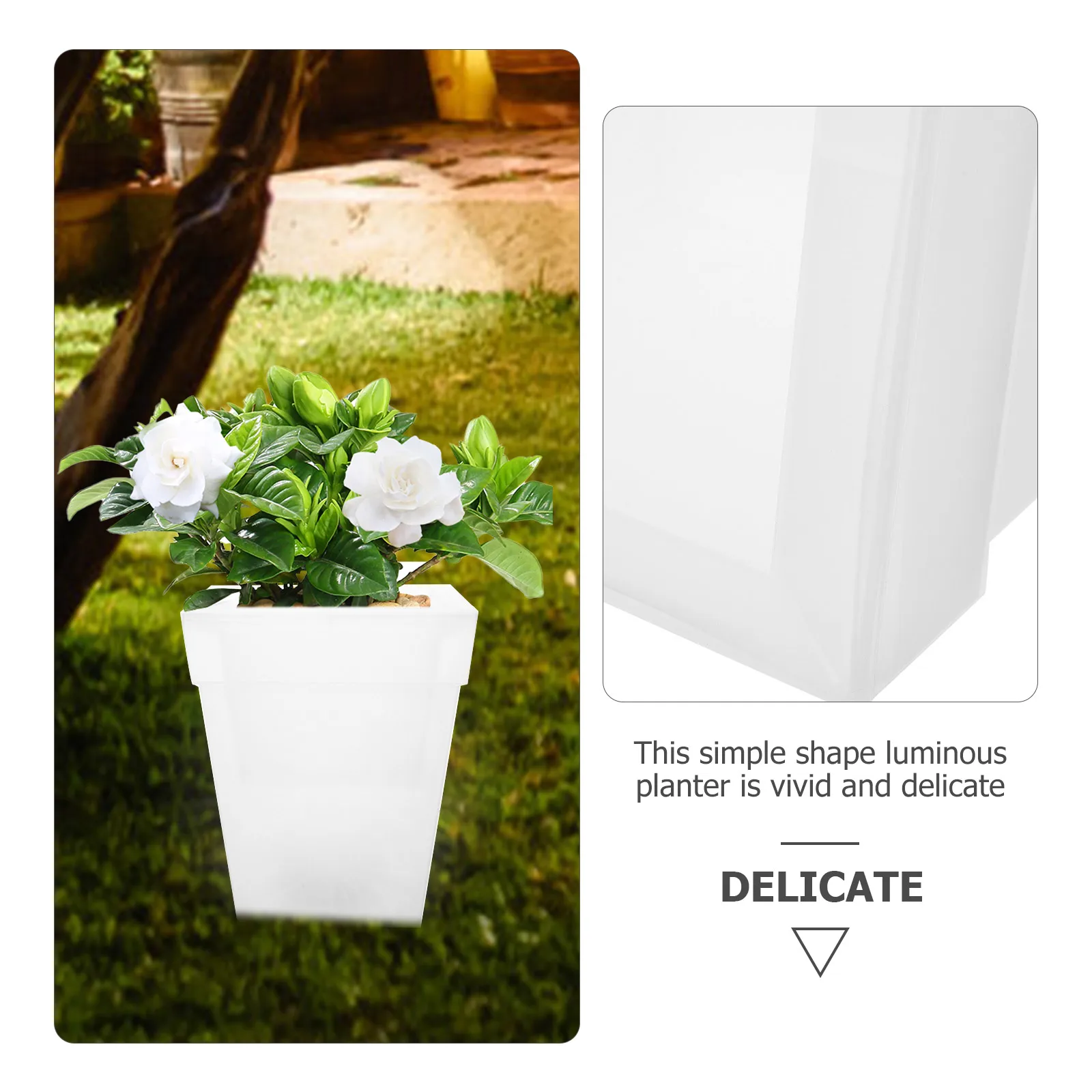 

Square Flower Pot Lamp Solar Powered White Light Outdoor Waterproof Garden Planter Patio Balcony Yard Decor Luminous Container