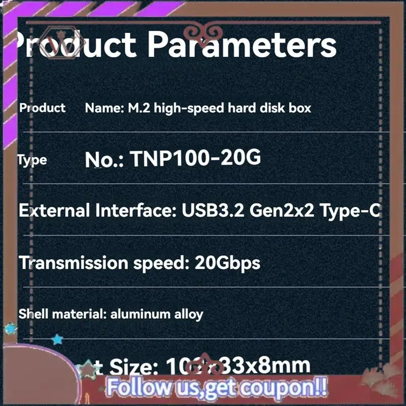 

ABBG-M.2 Nvme SATA SSD Enclosure Adapter Tool-Free USB 3.2 Gen2 20Gbps External Nvme To USB SATA M-Key / B+M Key