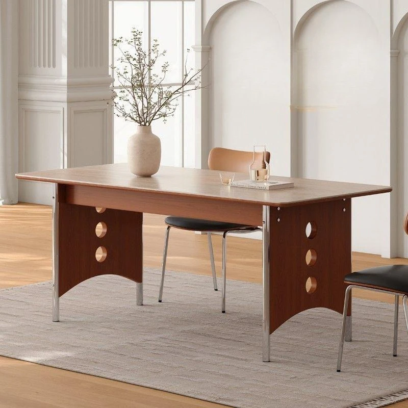 Dining table retro rock slab, rectangular household, solid wood dining table and chair combination