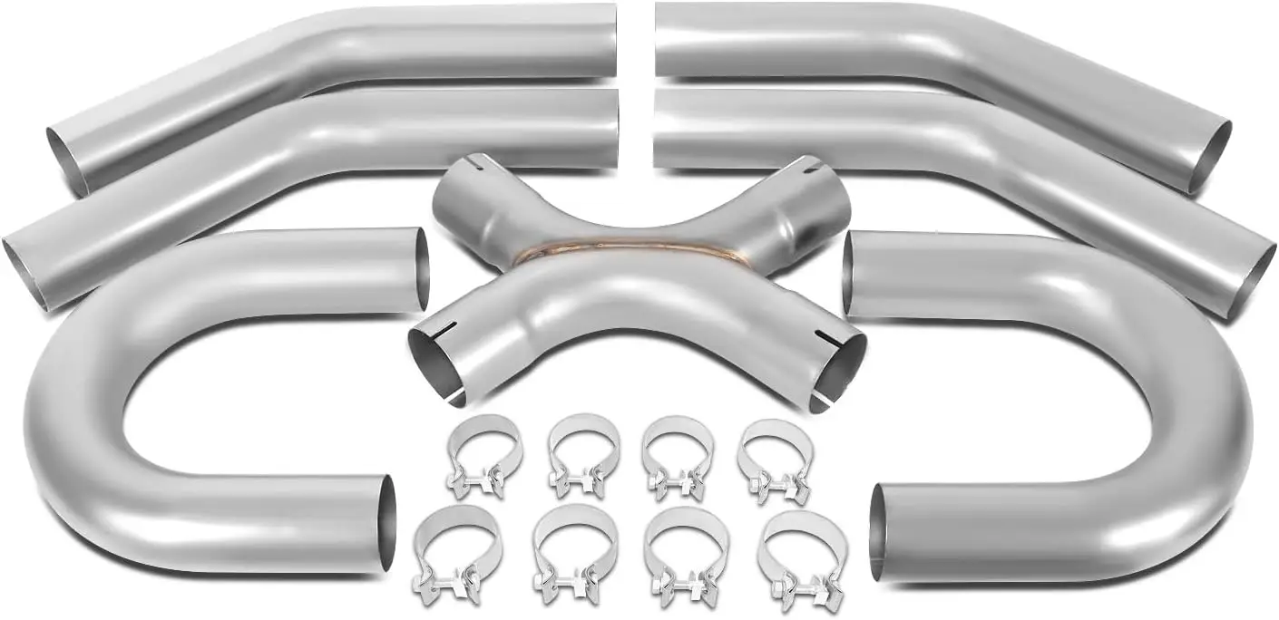 3 Inch OD DIY Pipe Kit Universal Exhaust System 45 Degree 180 Degree Tubing Set with Clamps T304 Stainless Steel, ZTL-X-30